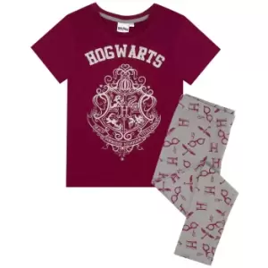 Harry Potter Girls Hogwarts Crest Pyjama Set (9-10 Years) (Maroon/Grey)