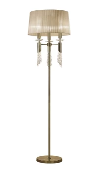 Tiffany Floor Lamp 3+3 Light E27+G9, Antique Brass with Soft Bronze Shade & Clear Crystal