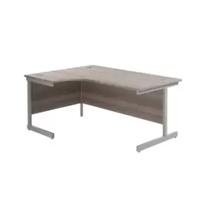 1600X1200 Single Upright Left Hand Radial Desk Grey Oak - Silver + Desk High Ped