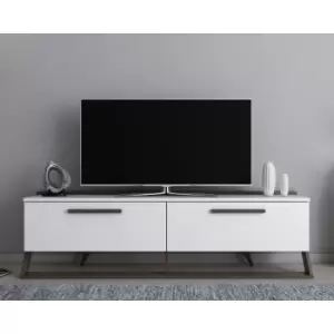 Astrid tv Stand Media Unit with Two Drop-Down Cabinets White Walnut - Decorotika