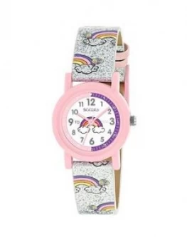 Tikkers Tikkers White Rainbow Dial Silver Glitter Rainbow Strap Kid Watch