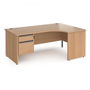 Dams International Right Hand Ergonomic Desk with 2 Lockable Drawers Pedestal and Beech Coloured MFC Top with Graphite Panel Ends and Silver Frame Cor