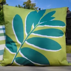 Fusion Ingo Leaf Print 100% Cotton Outdoor Filled Cushion, Green, 43 x 43 Cm