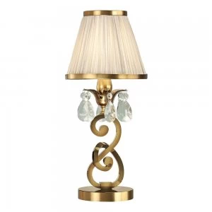 1 Light Small Table Lamp Antique Brass with Beige Shades, E14