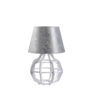 Bento Table Lamp With Round Tapered Shade White, Silver, 30.5cm, 1x E27