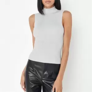 Missguided Basic High Neck Knit Rib Top - Grey