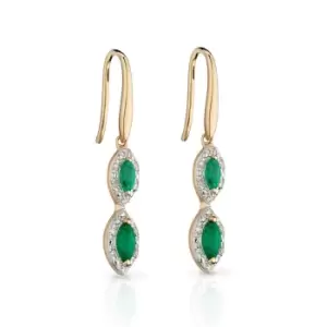 JG Signature 9ct Gold Emerald & Diamond Marquise Drop Earrings