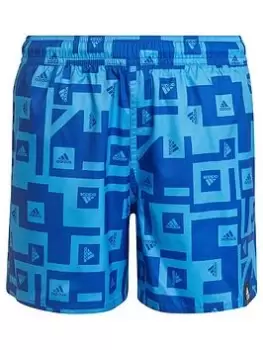 adidas Boys All Over Print Swim Short, Bright Blue, Size 11-12 Years