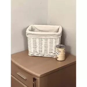 Small Wicker Willow Storage Basket With Cloth Lining [White Medium 28x20x21cm]