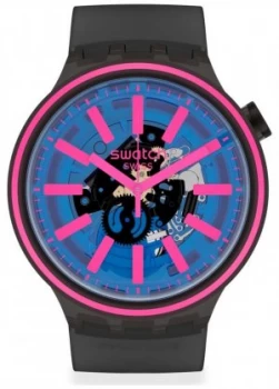 Swatch Blue TASTE Black Rubber Strap Blue/Pink Dial Watch