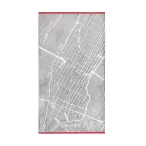 DKNY City Map Bath Towel, Grey & Red