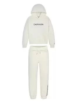 Calvin Klein Jeans Girls Institutional Logo Hoodie Set - Ivory, Ivory, Size Age: 12 Years, Women