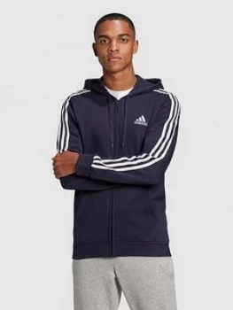 Adidas 3-stripe Fleece Full Zip Hoody, Ink, Size L, Men