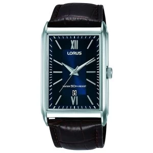 Lorus RH911JX9 Mens Rectangular Dial Watch with Brown Leather Strap