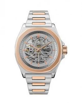 Ingersoll Ingersoll The Orville Silver And Rose Gold Detail Skeleton Automatic Dial Two Tone Stainless Steel Bracelet Watch