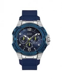 Guess Guess Genesis Blue And Silver Silicone Strap Mens Watch