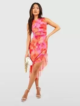 Boohoo Mesh Blurred Floral Ruffle Midaxi Dress - Pink, Size 10, Women