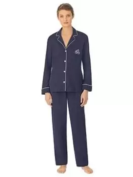 Lauren by Ralph Lauren Notch Collar Modal Soft Touch Long Pyjama Set - Navy, Size S, Women