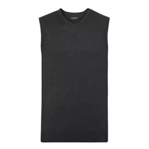 Russell Collection Mens V-Neck Sleevless Knitted Pullover Top / Jumper (S) (Charcoal Marl)
