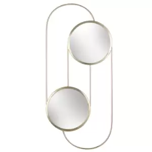 Abstract Double Round Circular Wall Mirror Brass