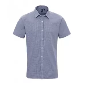 Premier Mens Gingham Short Sleeve Shirt (XS) (Navy/White)