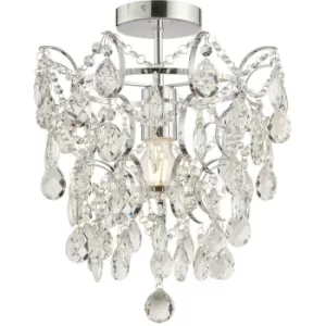 Endon Alisona Elegant Decorative Bathroom Semi Flush Chandelier Chrome Plated with Clear Faceted Crystals, IP44