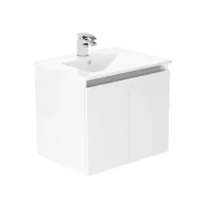 Newland 600mm Wall Hung Double Door Large Ceramic Basin Unit - White Gloss