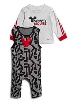 adidas Younger Unisex Mickey Mouse All-in-One & Top Set, Red/Grey, Size 2-3 Years, Women