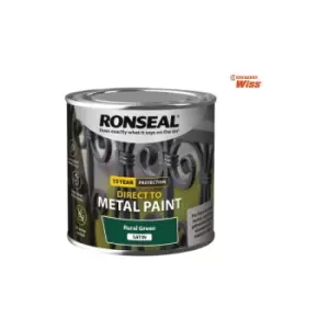 Ronseal - Direct to Metal Paint Rural Green Satin 250ml - RSLDTMRGS250