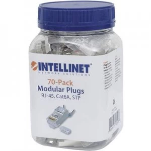 INTELLINET 70er-Pack Cat6A RJ45 modular plug Pro Line STP 3-point wire contacting for stranded wire and solid wire 70 plugs in the beaker 50 µ Gold-pl