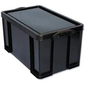 Really Useful 84L Recycled Plastic Stackable Storage Box Black with Lid and Clip Lock Handles