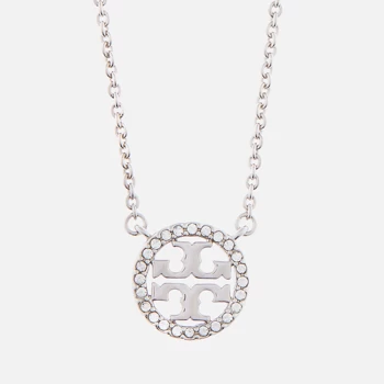 Tory Burch Womens Crystal Logo Delicate Necklace - Tory Silver