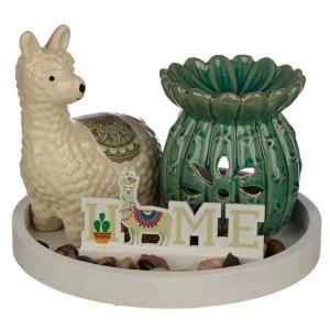 Cactus Oil Burner & Llama Ceramic Figurine Eden Aroma Set