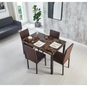 Modernique - Emillia mdf Gloss Finish Dining Table 120cm with 4 Faux Leather Chairs in Brown - Brown