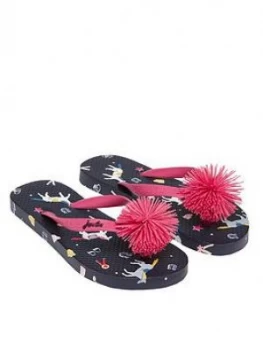 Joules Girls Horse Pom Pom Flip Flop- Navy, Size 12 Younger