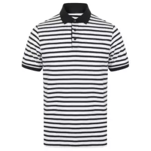 Front Row Mens Striped Jersey Polo Shirt (XL) (White/Navy)