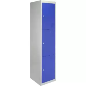 Metal Storage Lockers - Three Doors, Blue - Blue