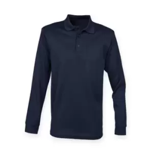 Henbury Adults Unisex Long Sleeve Coolplus Piqu Polo Shirt (4XL) (Navy)