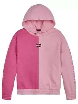Tommy Hilfiger Girls Two Tone Sleeve Hoodie - Pink, Size Age: 12 Years, Women
