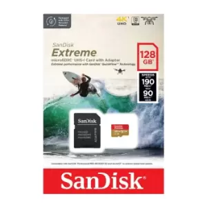 SanDisk Extreme MicroSDXC Micro SD Memory Card Class 10 UHS-1 U3 4K A1 160MB/s Inc SD Card Adapter - 128GB