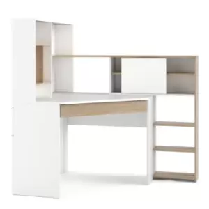 Function Plus Corner Desk With Mult-Functional Unit In White And Oak Effect