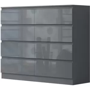 Stora 8 Drawer Chest of Drawers - Grey Gloss Front - Grey Gloss