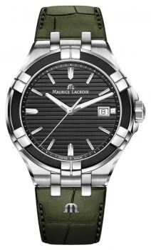 Maurice Lacroix Aikon Quartz Green Leather Strap Black Watch