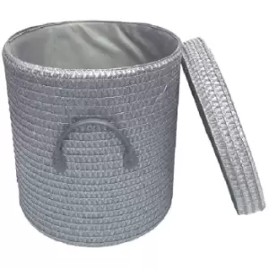 Strong Woven Round Lidded Laundry Storage Basket Bin Lined pvc Handle [Dark Grey,Large 35 x 37 cm] [lrg]