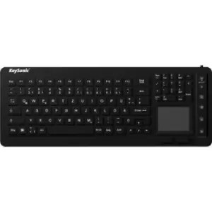 Keysonic KSK-6231 INEL (DE) USB Keyboard German, QWERTZ, Windows Black Silicone cover, Water-proof (IPX7), Backlit, Built-in touchpad, Mouse buttons