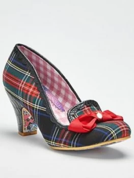Irregular Choice Kanjanka Tartan Bow Heeled Shoe - Black, Size 7, Women