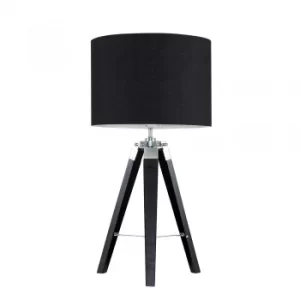 Clipper Black Wood and Chrome Table lamp with Black Shade