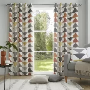 Fusion - Brodrick Geometric Print 100% Cotton Eyelet Lined Curtains, Spice/Ochre, 46 x 54 Inch