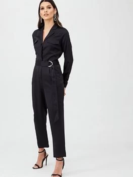 Oasis Satin Boilersuit, Black, Size 8, Women