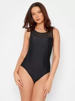 Long Tall Sally Black Mesh Active Swimsuit, Black, Size 18, Women